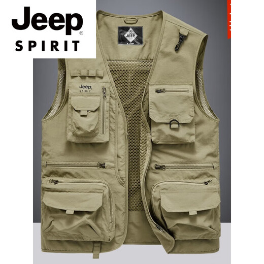
JEEP SPIRIT high-end brand vest men's summer thin workwear multi-pocket outdoor photography vest tactical outdoor wear fishing horse clip gray M