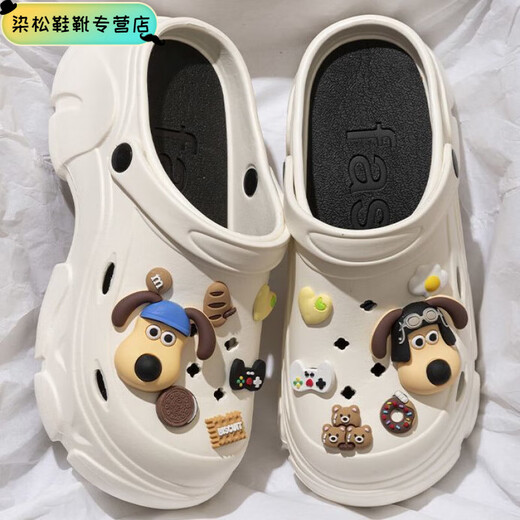 Chaussures de trou de Luozhichao pour femmes en été, usure de plein air, sandales de sac de plage antidérapantes à semelles épaisses, en été, lettres noires, fleurs en diamant, 36 3735/36 pieds de pied