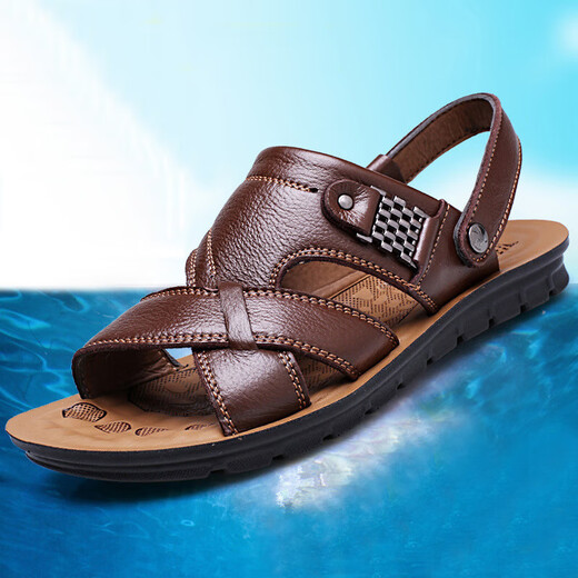 Dadong (Dusto) 2025 Sommer Neue Männer Sandalen Herren trendige Lederstrandschuhe Große Palettenschicht Cowide Freizeit -Männer Sandalen 12129 Schwarz 37