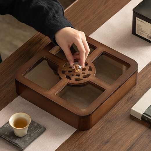 New Chinese style household nut refreshment palace grid dried fruit plate fruit plate living room coffee table snack snack display candy plate walnut color-window flower fruit plate 25*25*5