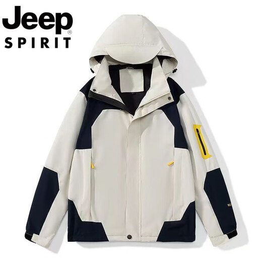 吉普（JEEP）冲锋衣男女秋冬新款防水防风衣外套情侣户外休闲运动登山外套 女款象牙白【 两件套 女M(建议80-90斤)