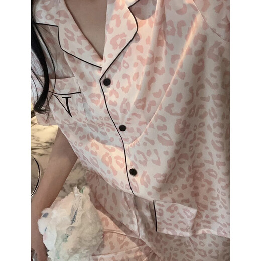 雅鹿2025新款豹纹睡衣女夏天薄款凉爽冰丝短袖长裤网红少女家居服套装 品牌YFY-9905【短袖长裤】 M 【建议80-100斤】