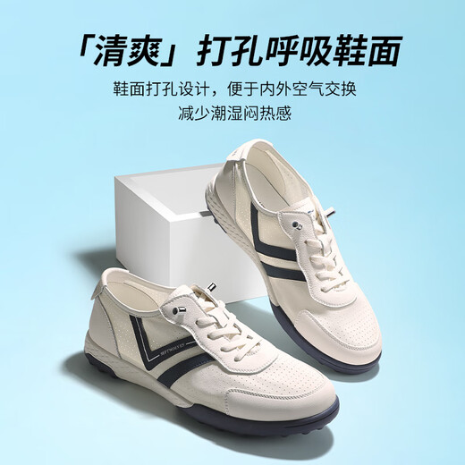 Sieben Wolf-Männerschuhe für Sommer schlagen atmungsaktive Stoffschuhe für Herren Schnüre-up-Freizeitschuhe Leichte bequeme Nicht-Schlupf-Sportschuhe weiße Schuhe weiß/blau 9854 40