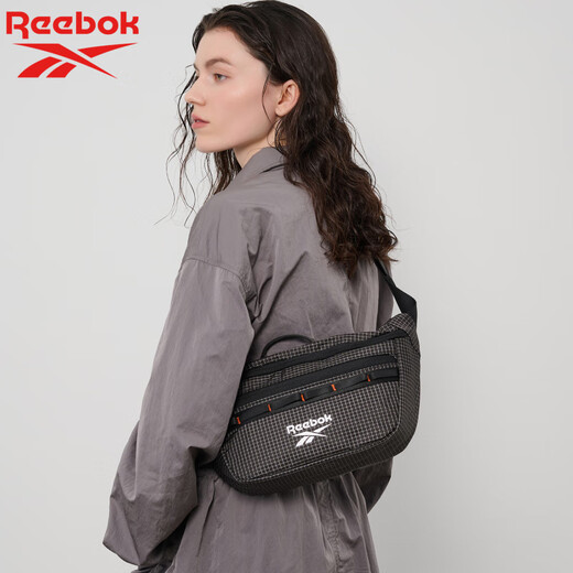 锐步（Reebok）/锐步胸包潮流网格纹运动单肩包男女胸包出游机能斜挎包正品 黑色