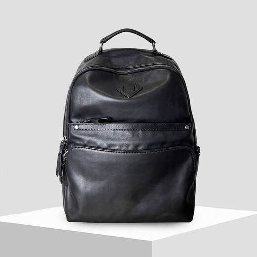 欧伦驰（OULUNCHI）真皮背包男士双肩包大容量商务出差旅行包头层牛皮高级感电脑书包 黑色 33*16*47CM