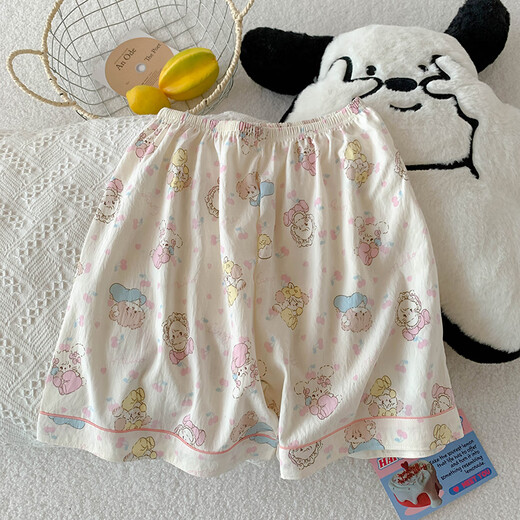 梦鸾三件套樱桃小熊睡衣女夏季短袖可爱卡通宽松云朵棉夏天家居服套装 Z9901 粉边米可 2XL