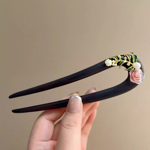 Shiyun New Chinese Style Retro U-shaped Hairpin - Wooden U-shaped Double Hairpin Flower Hairpin Daily Hairpin Ancient Style Hanfu Cheongsam