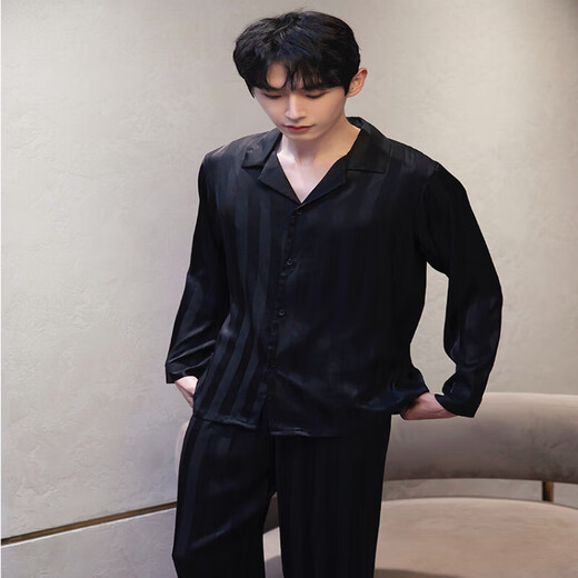 维多利亚的秘男款睡衣春秋款冰丝绸长袖长裤套装男士夏季2025新款感家居服 6627灰粽 L (100-125斤)