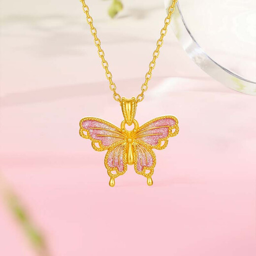 Saturday Fortune (ZLF) 4D yellow 18K gold bow pendant for women, sweet and fashionable holiday gift for girlfriend, pendant + 18k gold O-shaped chain