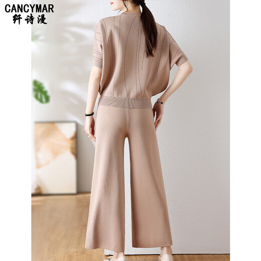 cancymar定制休闲套装女妈妈2025新款两件套气质冰丝短袖中老年女夏装 【旗舰款】9923灰绿 M 【建议85-100斤】