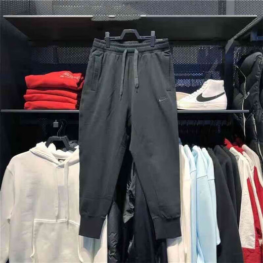 Nike (NIKE) new spring and autumn pure cotton sweatpants for men and women, embroidered cuffed straight sweatpants, loose casual breathable trousers, embroidered black black pants L 105-120Jin Jin equals 0.5 kg