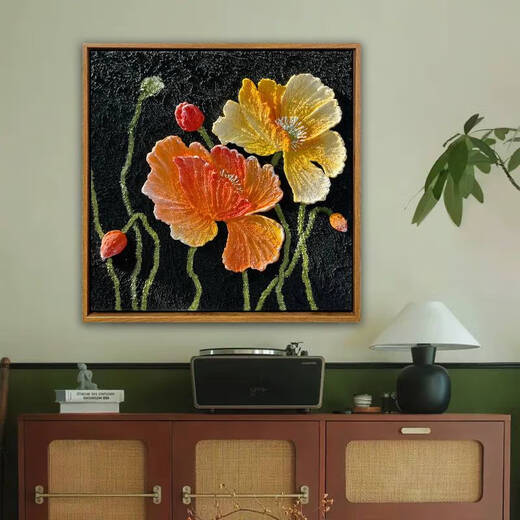 山头林村牡丹芍药立体肌理画diy数字油画手绘丙烯涂色手工填色石英砂材料 肌理XH15918 60*60cmPS免组装黑色外框其他颜