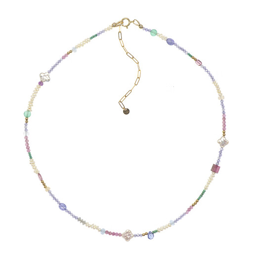 Youshu Jicai natural tourmaline pearl tanzanite turquoise American 14k gold plated original niche necklace with adjustable chain 38-45cm