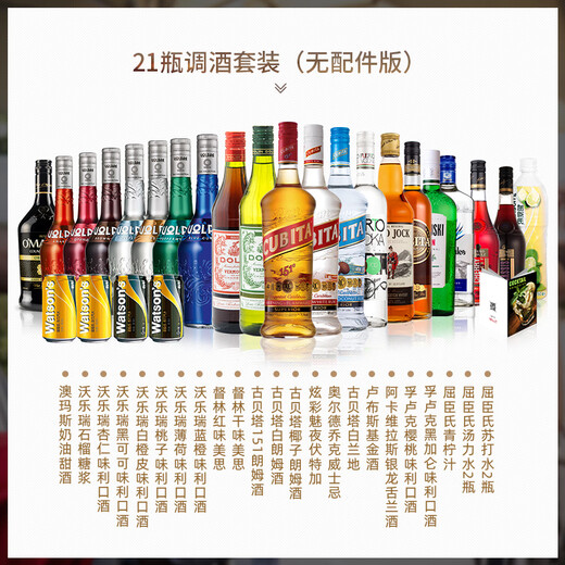 卢布斯基原装进口洋酒自调鸡尾酒套装六大基酒威士忌伏特加朗姆金酒龙舌兰 21瓶调酒套装（不含酒具款）