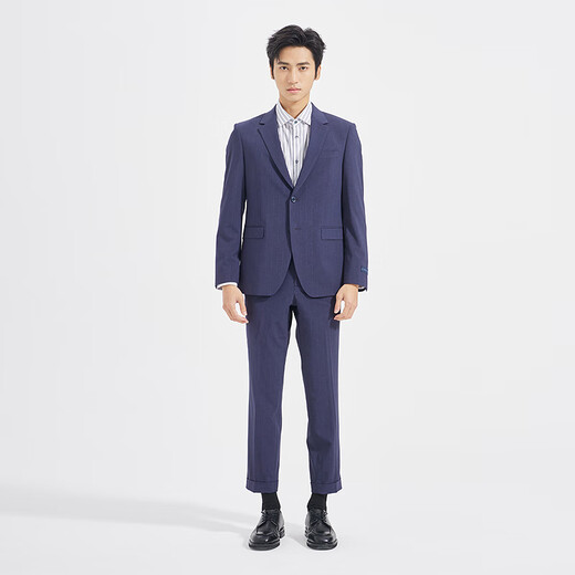 Lilang Youth Business Men's Double Elastic Suit Suit Men's Striped Easy-Care Suit Formal Two-piece Set Dark Blue (1SA) 175A