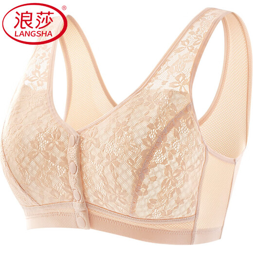 浪莎（LangSha）前扣文胸新款妈妈内衣中老年专用无钢圈聚拢真丝胸罩薄款夏季 浅蓝色 80A 36/80