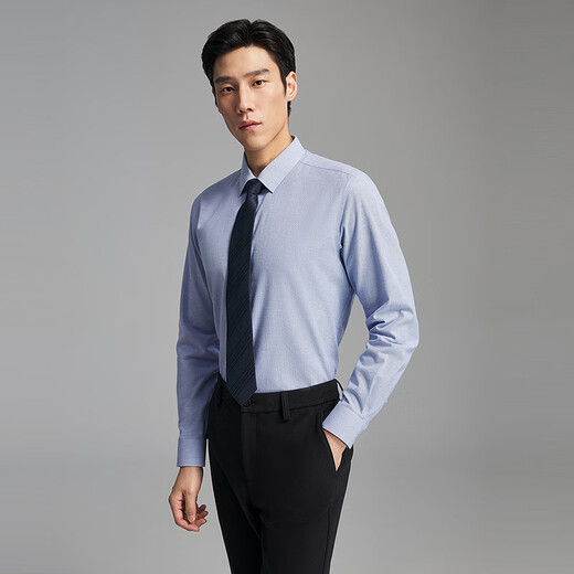 Youngor long-sleeved shirt men's 200 count wool-lined suede shirt moisture-absorbent quick-drying multi-functional shirt 2025 new blue strip VLRM119691HBY 41 (175/96Y)