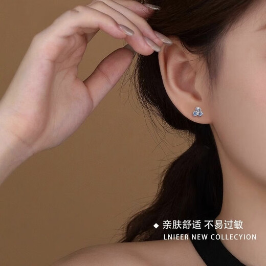 NSYCA Old Phoenix sterling silver 9999 iris flower earrings niche light luxury women 2025 new earrings silver earrings blue iris earrings 1 pair high-end