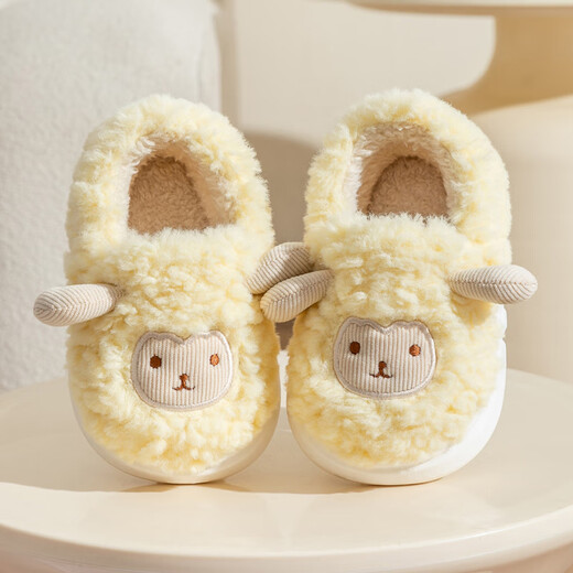 Dahui Children's Cotton Slippers Winter Girls 2025 New Heel Pack Indoor Home Furnishing Girls Baby Wool Cotton Slippers Boys Lamb Slippers - Yellow Pack Heel - (28/29 Code)