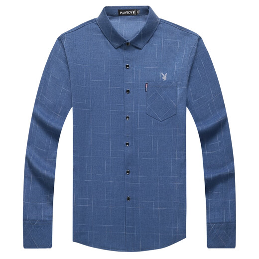Playboy (PLAYBOY) Spring and Autumn Long Sleeve Shirt Male Middle-aged Dad Wearing Cotton Plaid Shirt Breathable Loose Top Blue 6626 M 165 Size [Suggested 100-115 Jin [Jin equals 0.5 kg]]