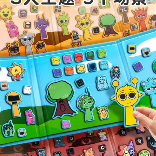Weilida rythm box book cailm book Early Education Children's Toys Magnetic Quiet Livre magnétique Autocollant juin 1 juin cadeau Laser 3 Livres: 9 scènes + 6 Matériaux 18 * 58 cm Modèle magnétique fort épaissi