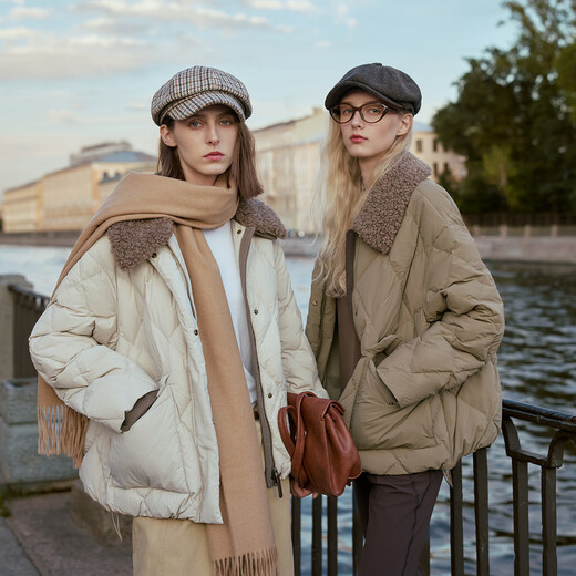 Bingjie BINJORA 25 Winter 95 Plush Collar Bath Style Down Jacket Women's Short J5400JI40 Star Style Wood Shadow Brown Star Style XS 155/80A Weight Approximately 45-60KG