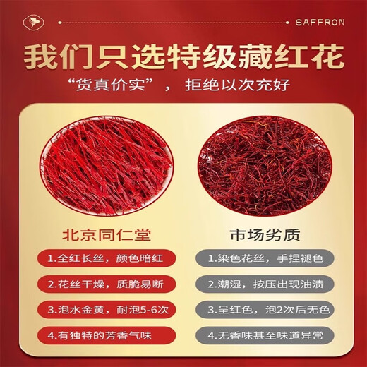 北京同仁堂藏红花泡水喝泡茶野生中药材滋补养生藏红花人工甄选 特级 5瓶划算装