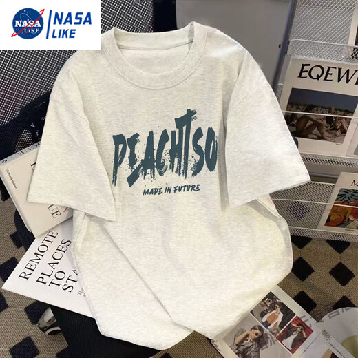 
NASALIKE white gray American fashion brand pure cotton T-shirt for men and women short-sleeved summer student Korean version loose fat brother half-sleeved top White gray-five black cats 4865# 3XL suitable for 130-150Jin [Jin equals 0.5 kg]