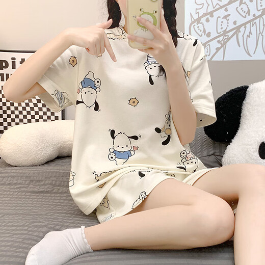 炫逐睡衣女夏季新款短袖短裤2025年新款卡通可爱大码可外穿家居服套装 1048#紫兔 M