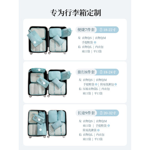 Japan Travel Storage Bags, Luggage Clothes, Clothes, Underwear Packaging Bags, Convenient Business Travel Set, Navy Blue-Exquisite Travel, 8-Piece Set