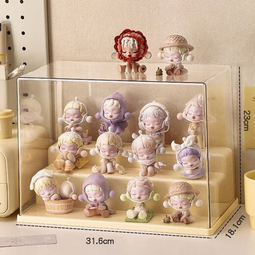 Acrylic display box, blind box display rack, storage box, acrylic ornaments, desktop box display figure, three-layer ladder model, 12-15 dolls, free foot glue