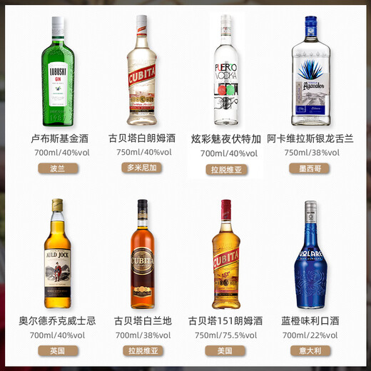 卢布斯基原装进口洋酒自调鸡尾酒套装六大基酒威士忌伏特加朗姆金酒龙舌兰 21瓶调酒套装（不含酒具款）