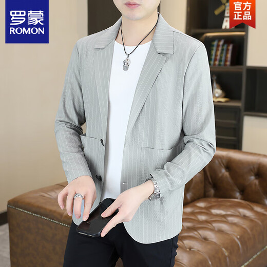 ROMON ice silk suit men's casual summer thin breathable cool jacket men's versatile sun protection single 698 brown apricot color M suitable for 95-115 Jin [Jin equals 0.5 kg]