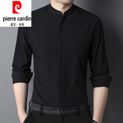 皮尔卡丹（pierre cardin）小立领棉衬衫男年春秋长袖衬衣休闲内搭中华领衬衫薄款 9930款玫红 S 165