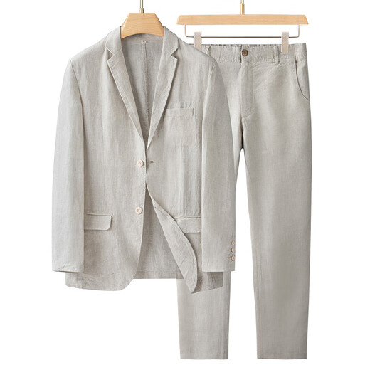DK high-end men's 100% linen casual suit men's suit spring and summer thin coat loose linen suit two-piece linen color two-piece suit (top + pants) S recommended 110-130 Jin Jin equals 0.5 kg