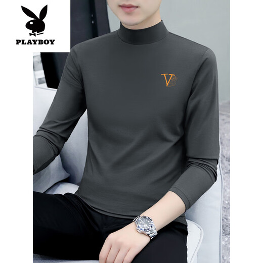 
Playboy (PLAYBOY) pure cotton half turtleneck base shirt for men's long-sleeved T-shirt solid color middle-collar spring and autumn men's underwear T-shirt outside autumn clothes LH-YPC6187 white XL [Suggested 130-145Jin [Jin equals 0.5 kg]]