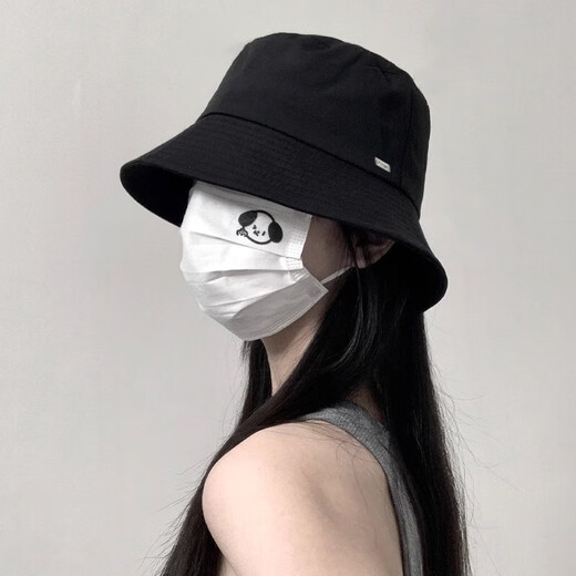 Black fisherman hat for women 2025 new summer cover face, small face, high-end sense, spring and autumn fisherman bucket hat, black, iron standard, quick-drying, one size fits all, adjustable (54-58cm)
