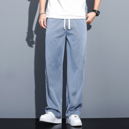 
GY goldlion Jinlilai Tiansi Jeans Men's Black Trendy Brand Straight Loose Men's Ice Silk Wide Legs Simple and Versatile Casual 1048 Gray M (100Jin[Jin equals 0.5 kg])