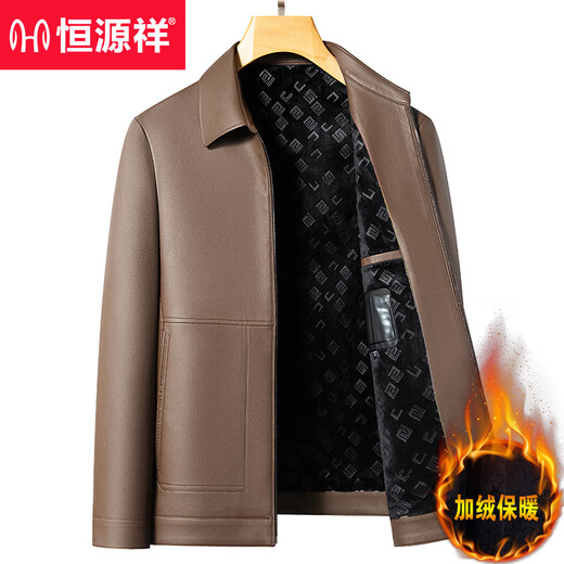 Hengyuanxiang Dad Leather Jacket Men's 2026 New Autumn and Winter Lapel Business Casual Velvet Leather Jacket for Middle-aged and Elderly Men Black Lapel Thin Section XL 180 Suitable for 125-140 Jin Jin equals 0.5 kg