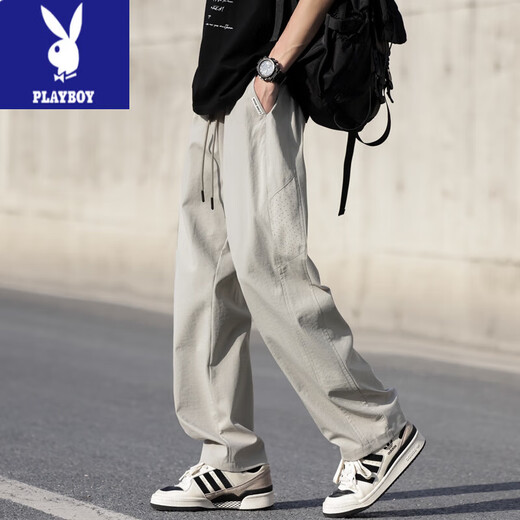 花花公子（PLAYBOY）夏季薄款裤子男孩青少年高中初中学生冰丝速干运动裤大童休闲长裤 HXS-6636军绿色 XL 115至130斤