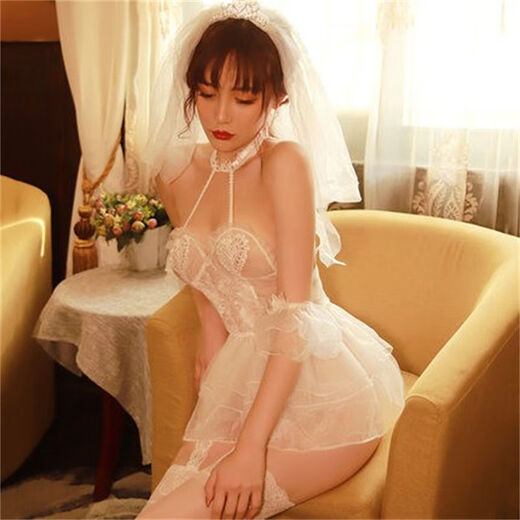 Nouveau style de robe de mariée sexy robe de mariée blanc pyjamas mariée tentation sexy aux épaules pure et excitée petits seins émotionnels transparents innocents costumes blanc + 9756 + modèles de taille moyenne 80-120jin [Jin est égal à 0,5 kg]