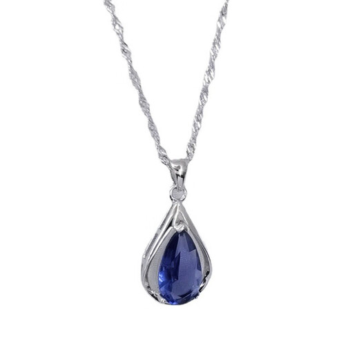 Fat Donglai same style tanzanite necklace retro style 925946 silver pendant drop-shaped inlaid blue zircon water wave chain single pendant