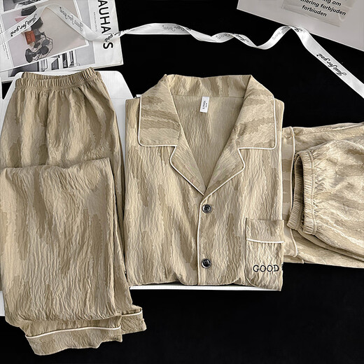 勤记男士睡衣薄款夏季云朵棉三件套男士睡衣夏季云朵绵短袖三薄款夏天 12608 XL码(建议高175左右重130~150斤 均码