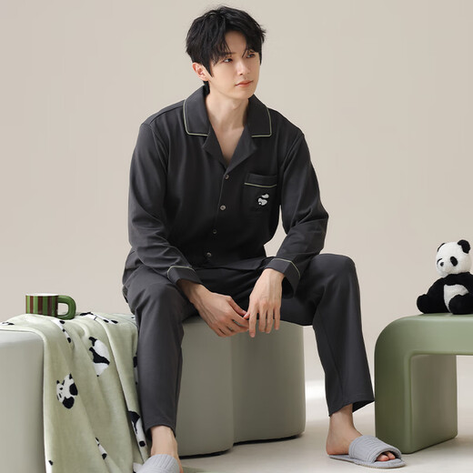 Yalu Herren-Pyjamas Herren Pure Cotton Pyjamas Frühlings- und Herbstwinterwinterhosen können auf der äußeren Strickjacke für Jungen Casual Home Clothing-Anzug [100% Baumwolle, bequem und atmungsaktiv] 16802 xl [Gewicht vorschlagen 135-155 Jin [Jin gleich 0,5 kg]] getragen werden.