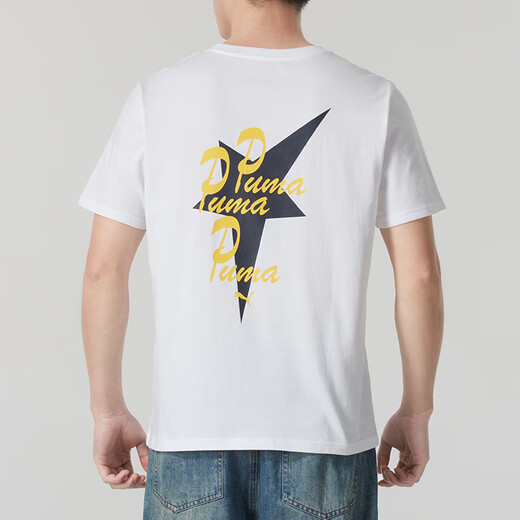 PUMA men's sports short-sleeved spring new breathable fashion trend printed logo outdoor round 634201-02 M