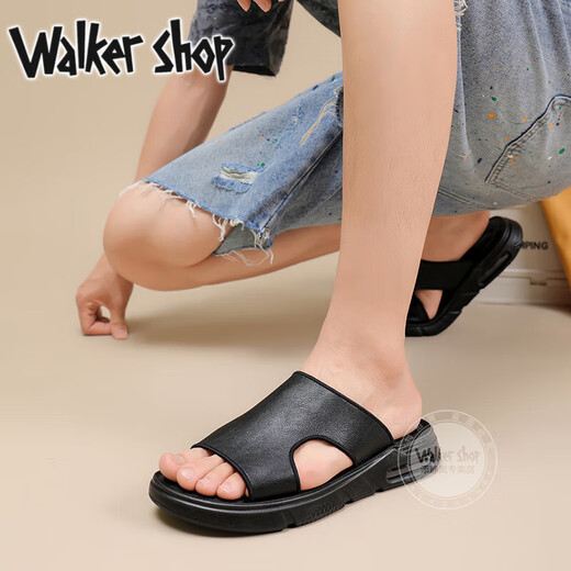 Swipers Walker Shop pour hommes [tissu de cuillère de vache sélectionné] non glissant, sale, simple et à la mode et polyvalent les pantoufles pour hommes noir 41