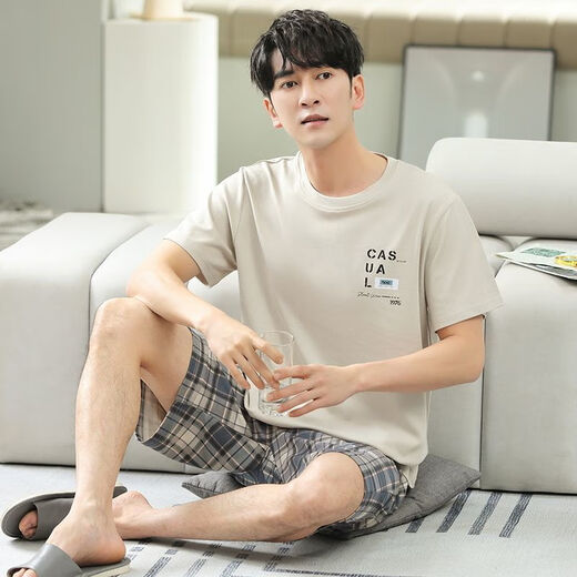 恒源祥2025年新款睡衣男士夏季短袖短裤纯棉薄款大码加肥加大套头家居服 HD9926A短袖短裤套装 男 L 100-125斤