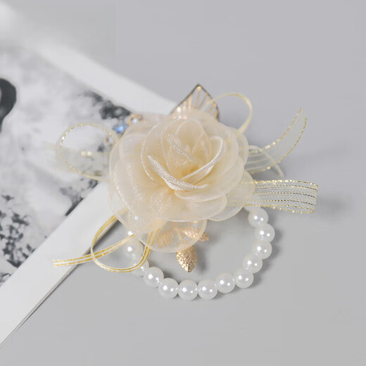 Zi Jiafu new bridal wrist flower bridesmaid feeling sister group hand flower hand ornament wedding wedding bracelet festive supplies champagne double pearl wrist flower