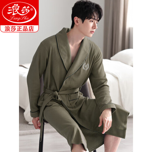 
Langsha waffle bathrobe men's spring and autumn pure cotton medium-length men's nightgown 2025 new water-absorbing integrated bathrobe LJ16822 M [weight 100-120Jin [Jin equals 0.5 kg]]