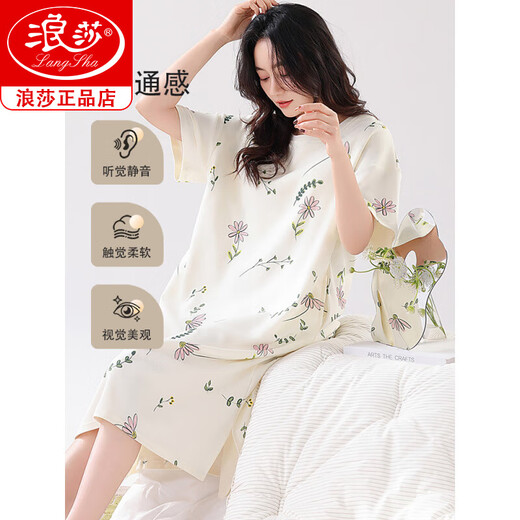 Langshas neue Sommer-Kurzhändler mit reinem Baumwoll-Nachthemd können außen getragen werden, ein volles Baumwollkleid lässiger Pastoralstil Frauenpyjamas M14110 XL [empfohlen, 120-140jin zu tragen [Jin gleich 0,5 kg]]]